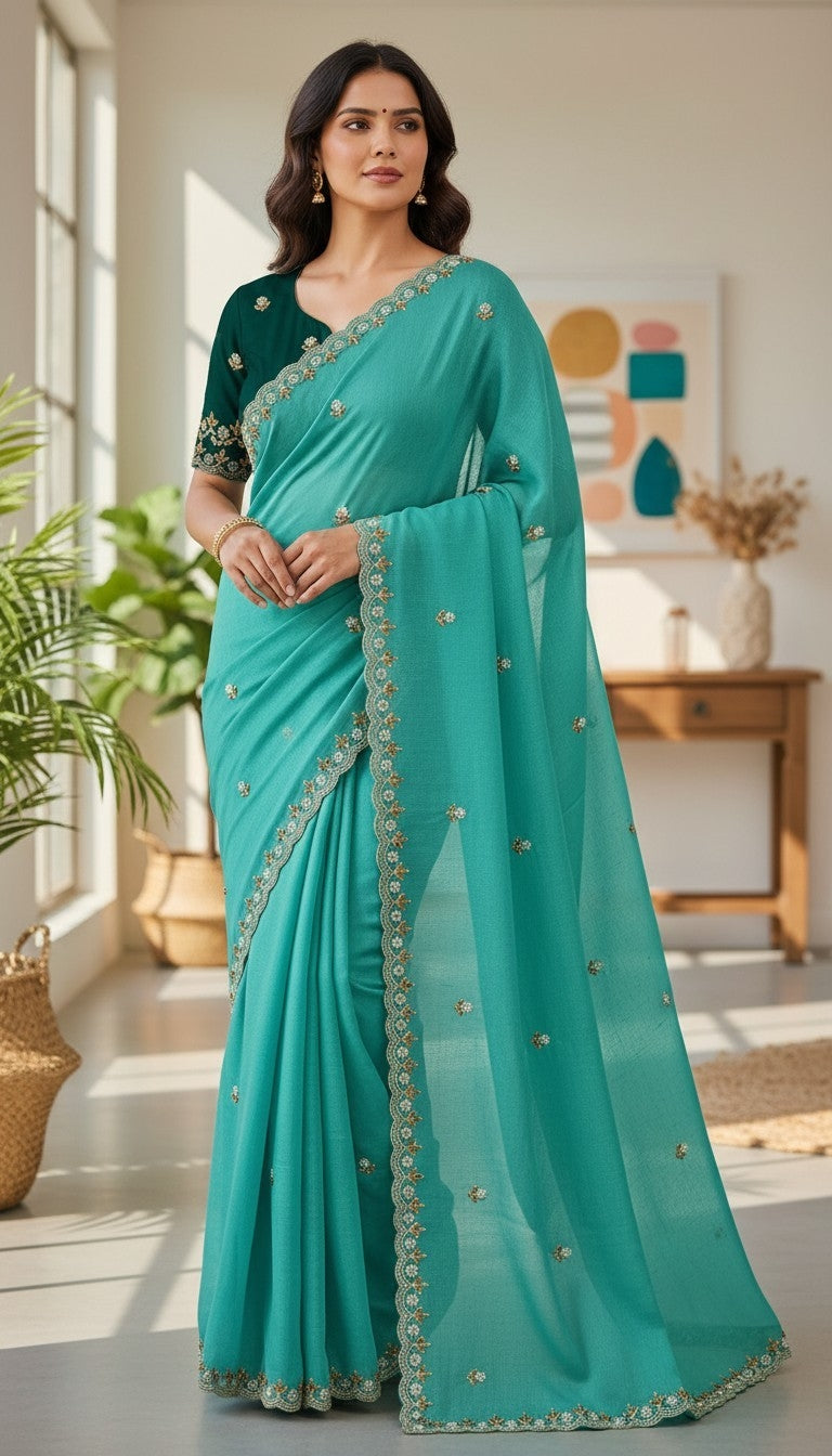 Beet Work Orgenja Saree Work With Contras Blous