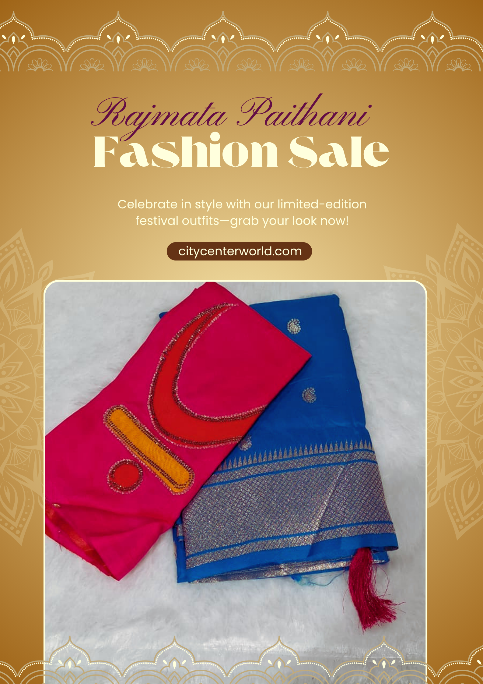Rajmata Paithani Saree | Vibrant Mango With Forest Green Blouse