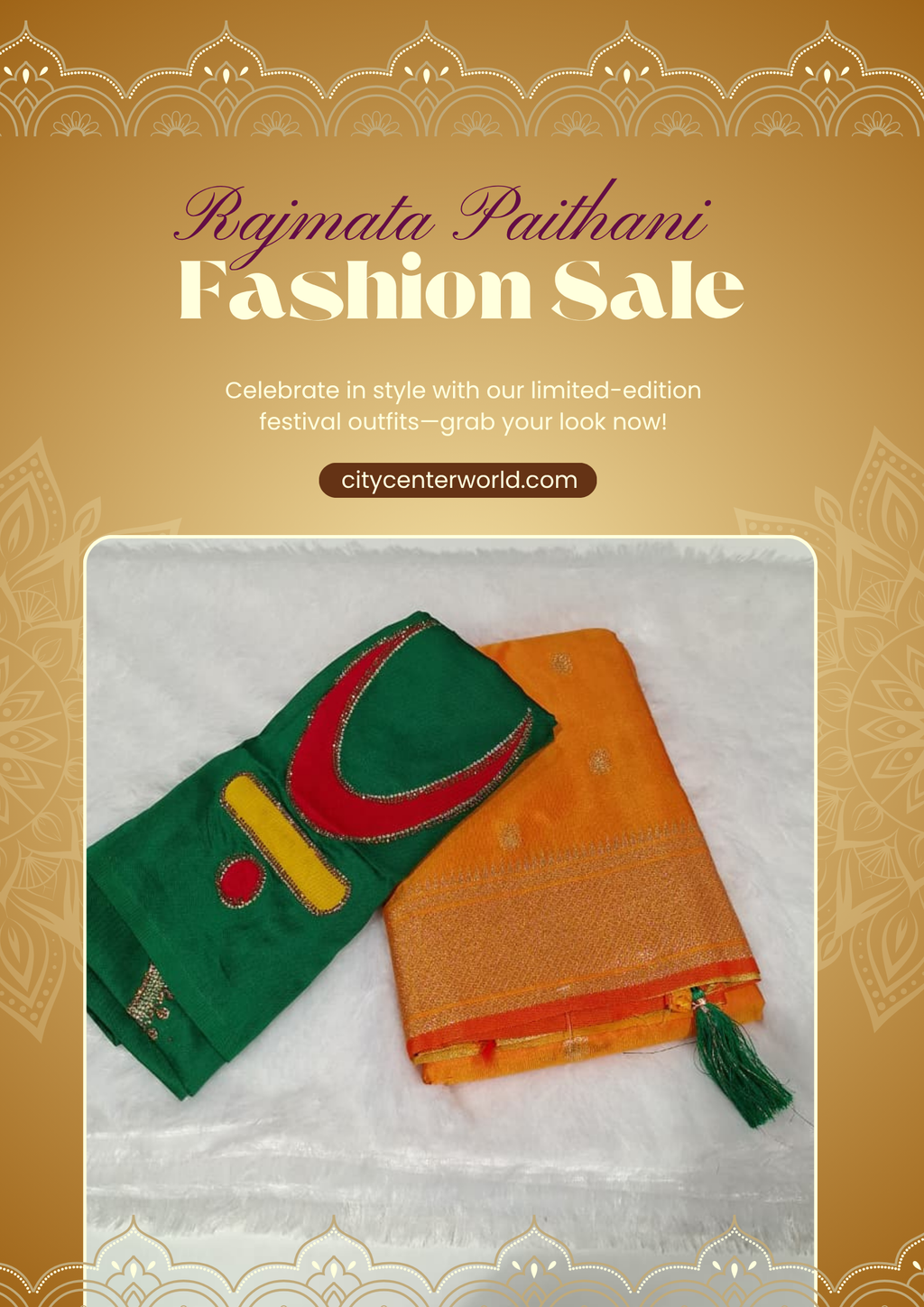 Rajmata Paithani Saree | Vibrant Mango With Forest Green Blouse