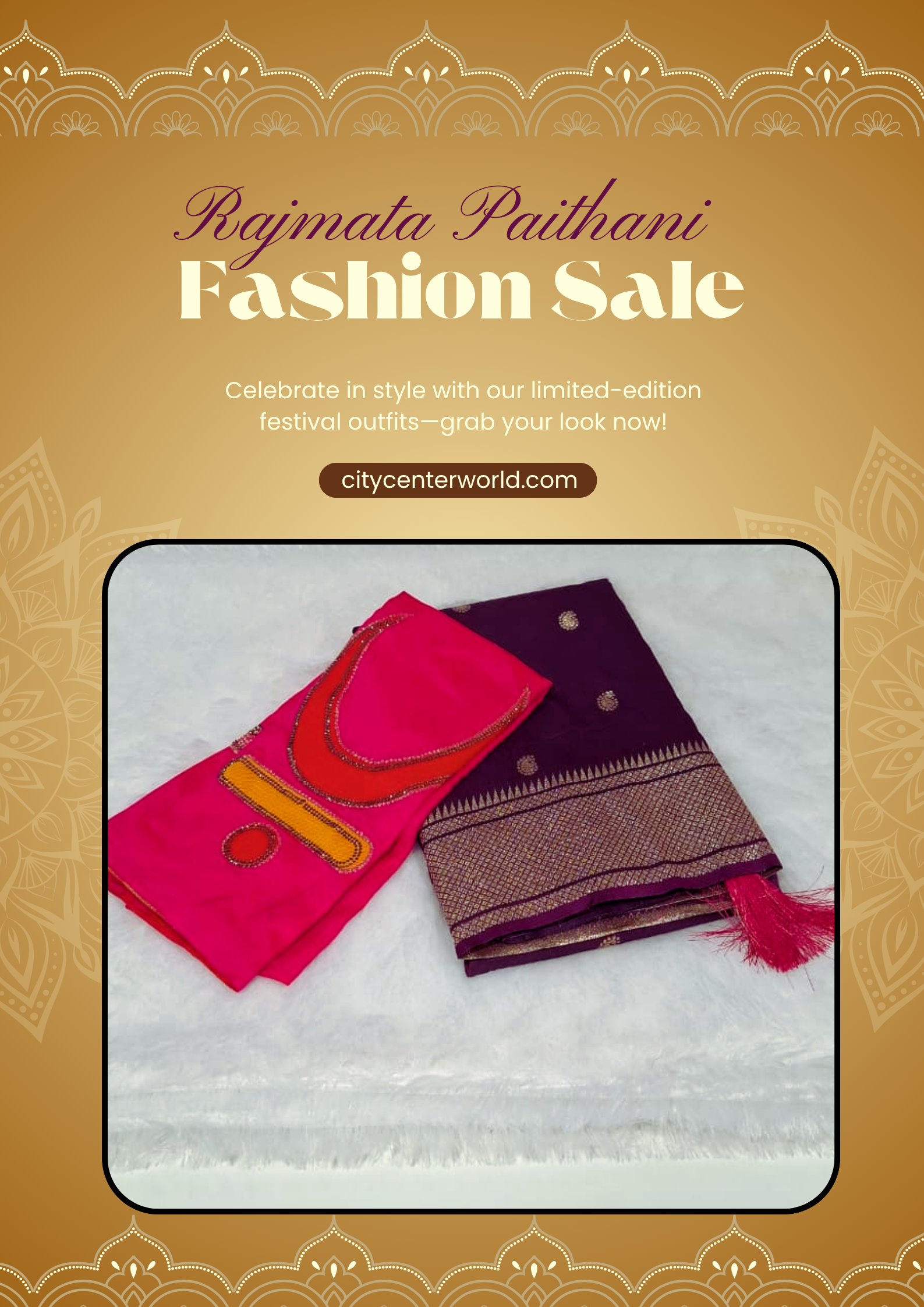 Rajmata Paithani Saree | Vibrant Mango With Forest Green Blouse