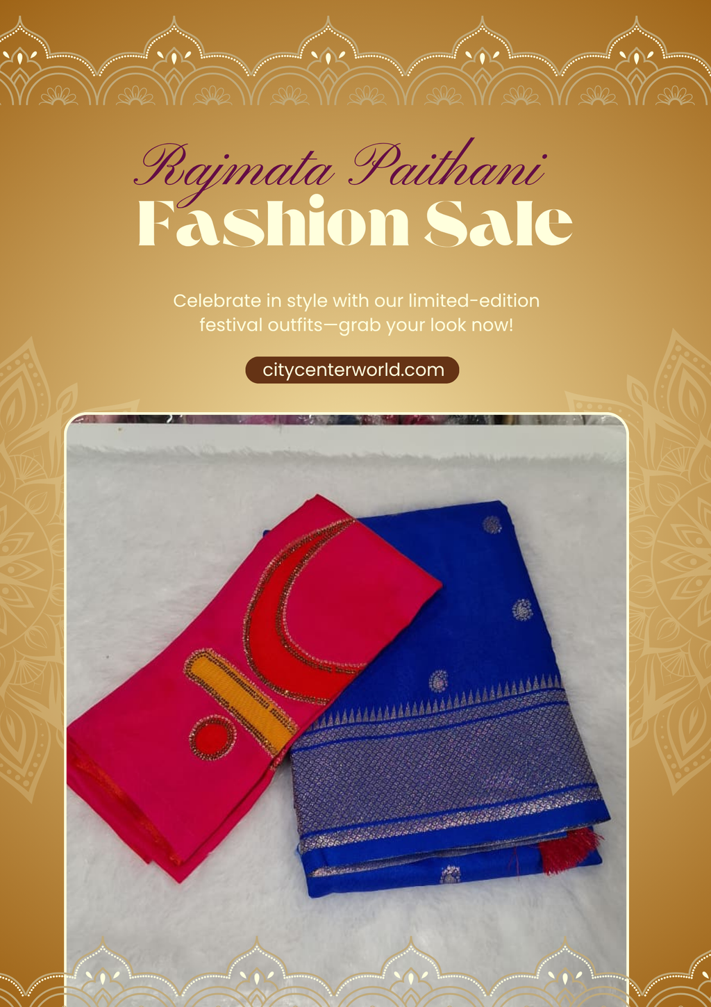 Rajmata Paithani Saree | Vibrant Mango With Forest Green Blouse