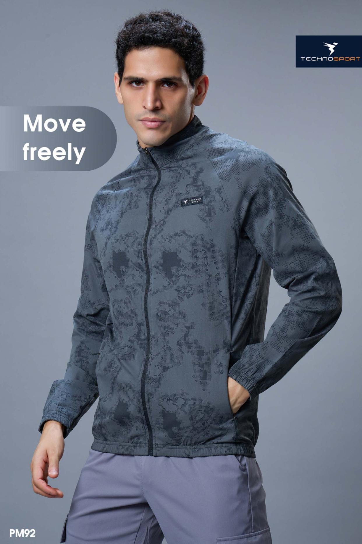 Technosport Men's Solid Hi-Neck AOP 2-Way Stretch Jacket (PM92/6