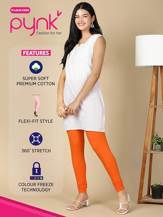 Premium Solid Cotton Lycra Leggings for Women: FREE SIZE Chuddidar Length