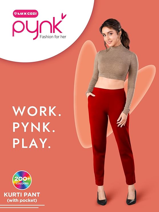 PYNK by Lux Cozi: Premium Cotton Lycra Kurtipant with Side Pocket BUY 1 GET 1 OFFER
