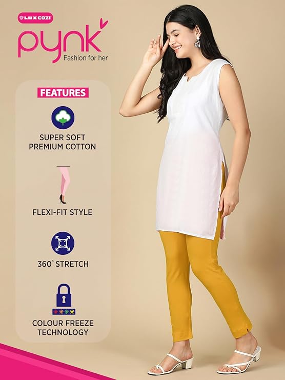 PYNK by Lux Cozi: Premium Cotton Lycra Kurtipant with Side Pocket BUY 1 GET 1 OFFER