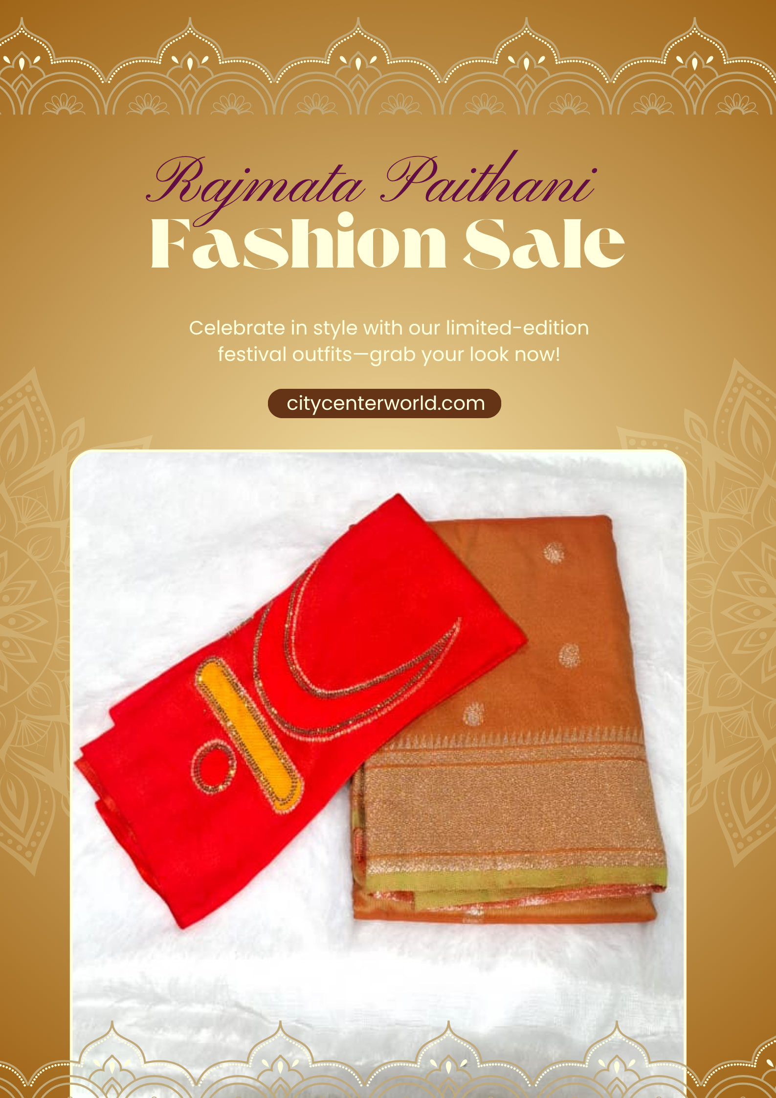 Rajmata Paithani Saree | Vibrant Mango With Forest Green Blouse