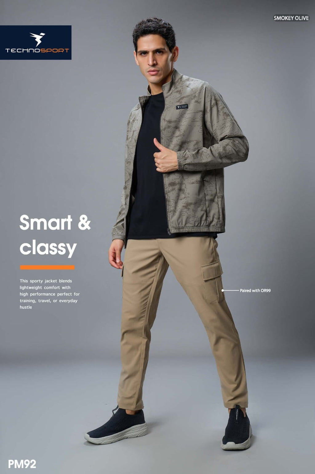 Technosport Men's Solid Hi-Neck AOP 2-Way Stretch Jacket (PM92/6