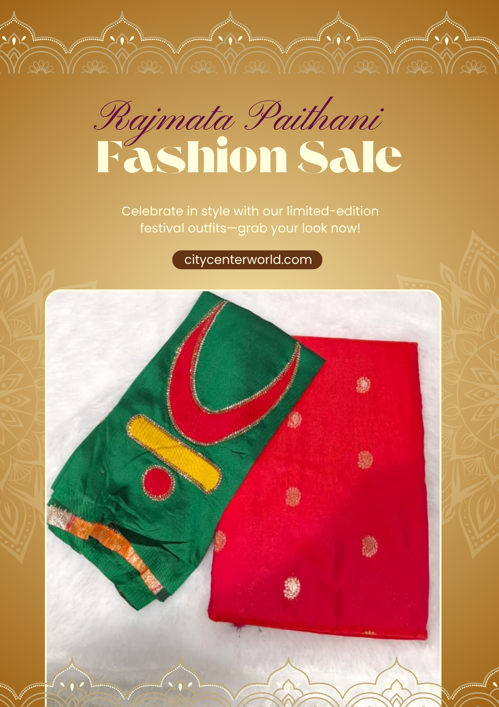 Rajmata Paithani Saree | Vibrant Mango With Forest Green Blouse