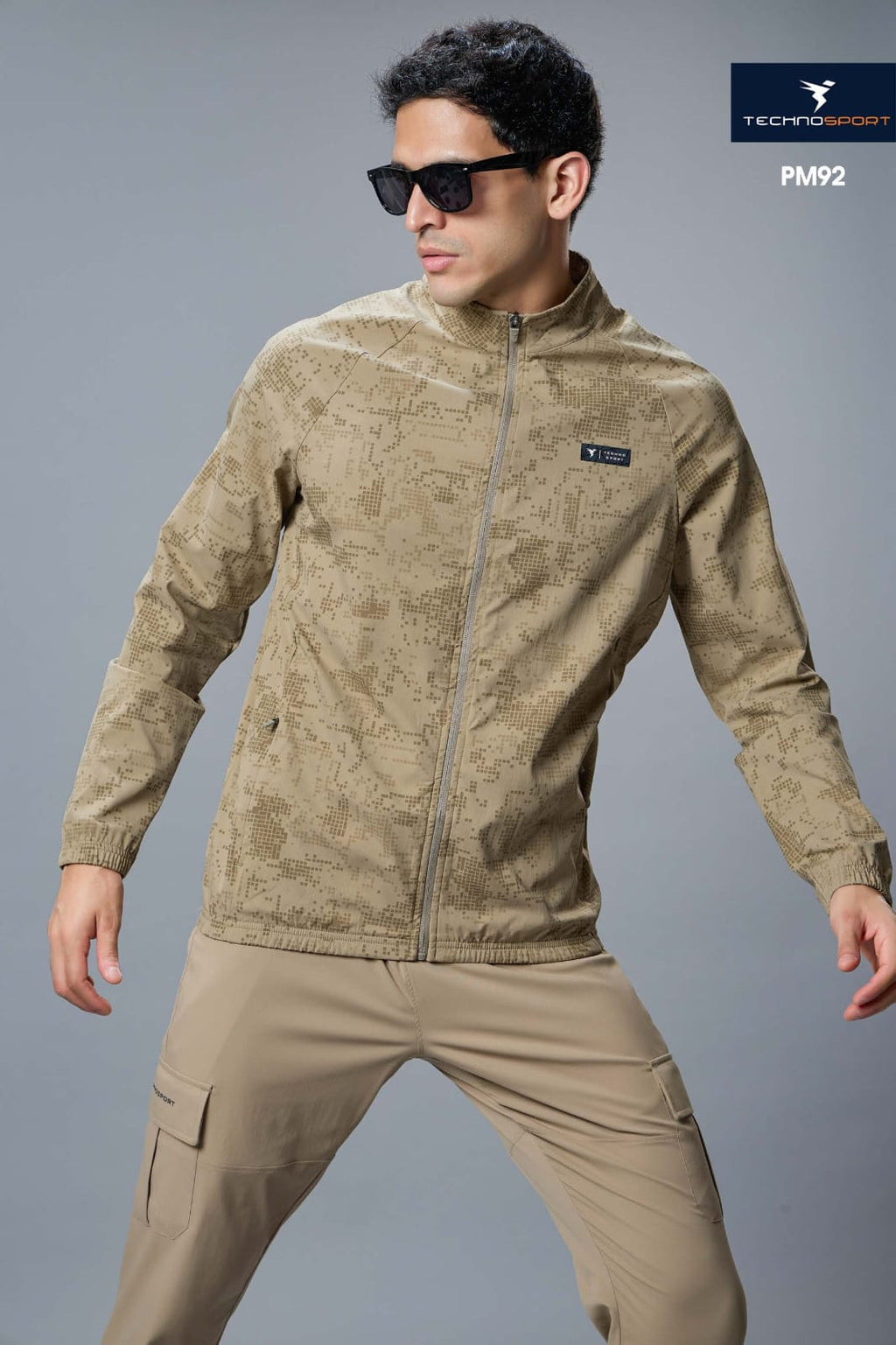 Technosport Men's Solid Hi-Neck AOP 2-Way Stretch Jacket (PM92/6