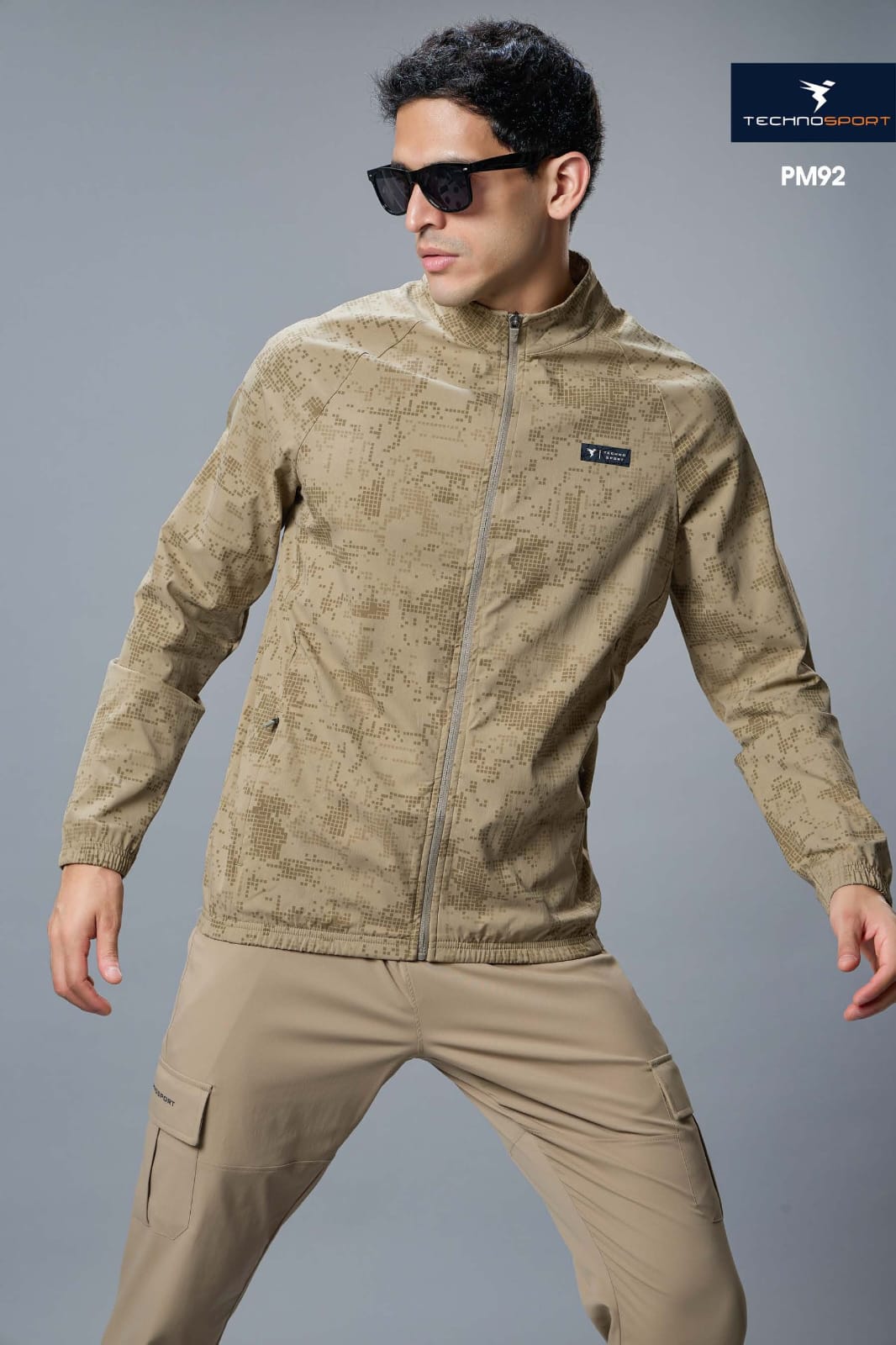 Technosport Men's Solid Hi-Neck AOP 2-Way Stretch Jacket (PM92/6