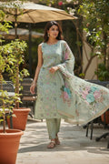 Womens Silk Full Embroidered Kurta, Pant & Dupatta Set 1005