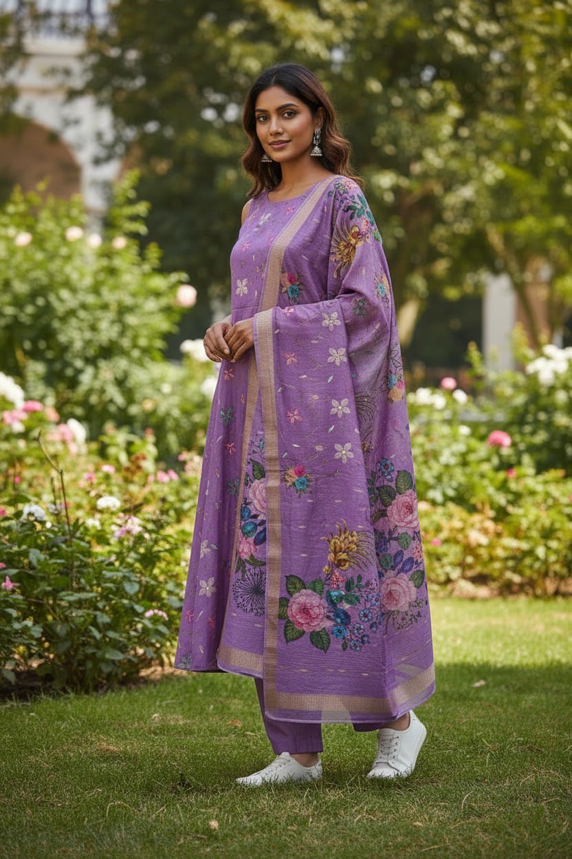 Womens Silk Full Embroidered Kurta, Pant & Dupatta Set 1005