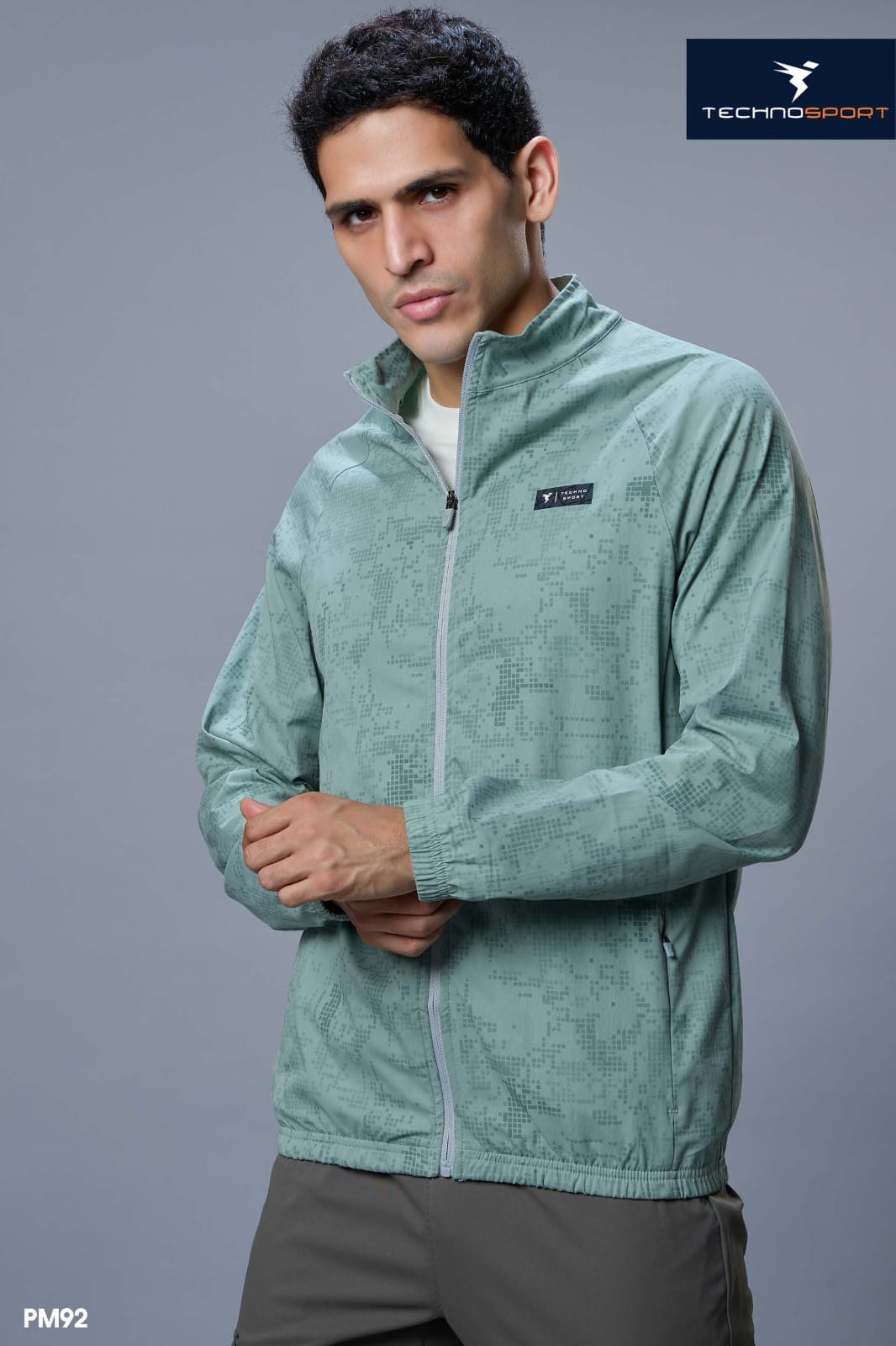 Technosport Men's Solid Hi-Neck AOP 2-Way Stretch Jacket (PM92/6