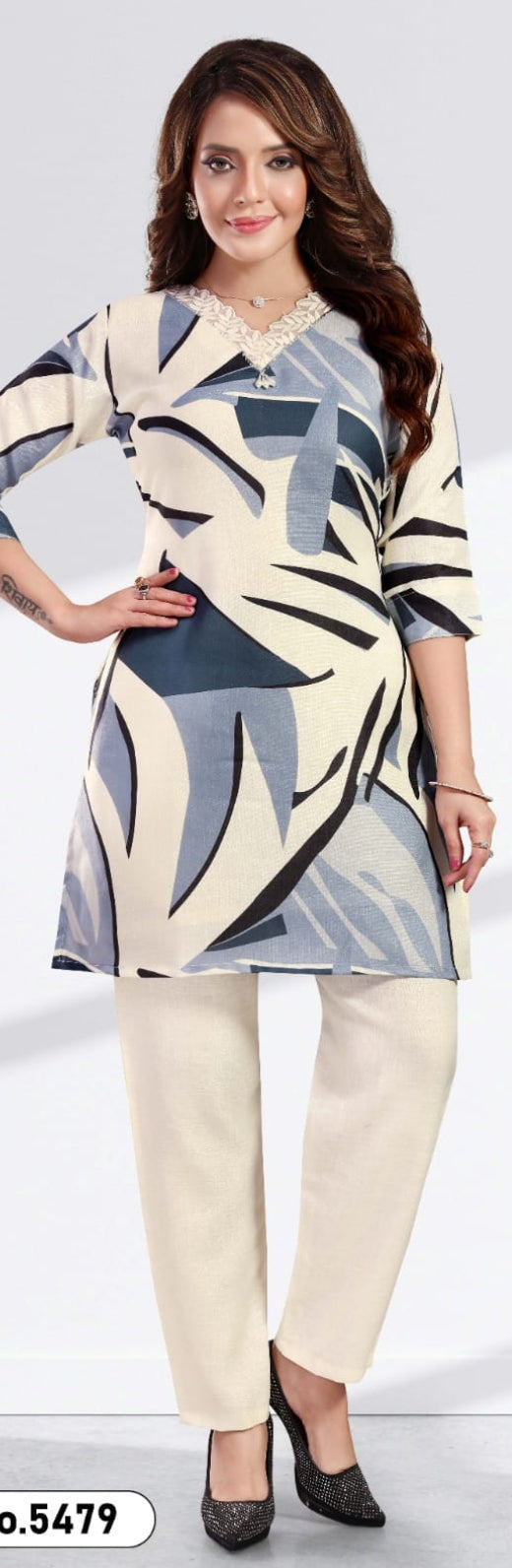 Premium Printed Mid-Length Co-ord Set with Delicate Lace Accents