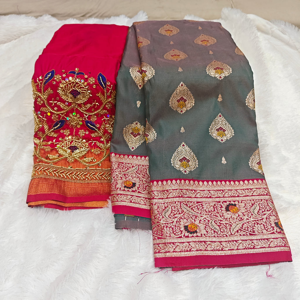 Premium Heavy Aari Work Blouse & Saree Ensemble 1020