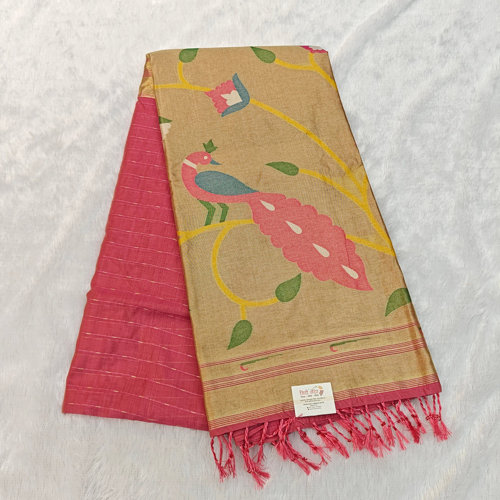 Pure Jamdani Silk Saree – Heavy Zari Work Pallu with All-Over Sequence Lines 1017