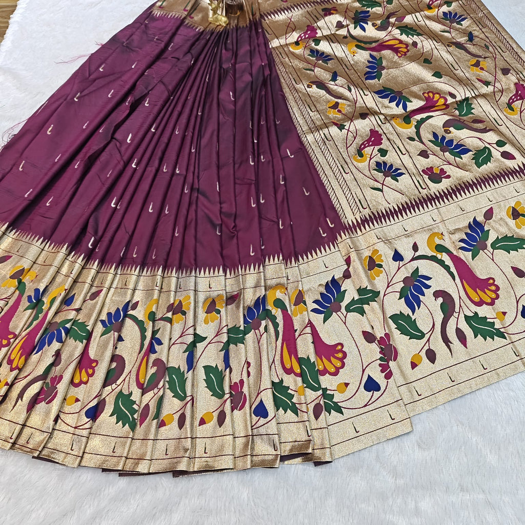 Lotus Katpadar Silk Saree | Heavy Lotus Jari Work Pallu & Broad Border 1014