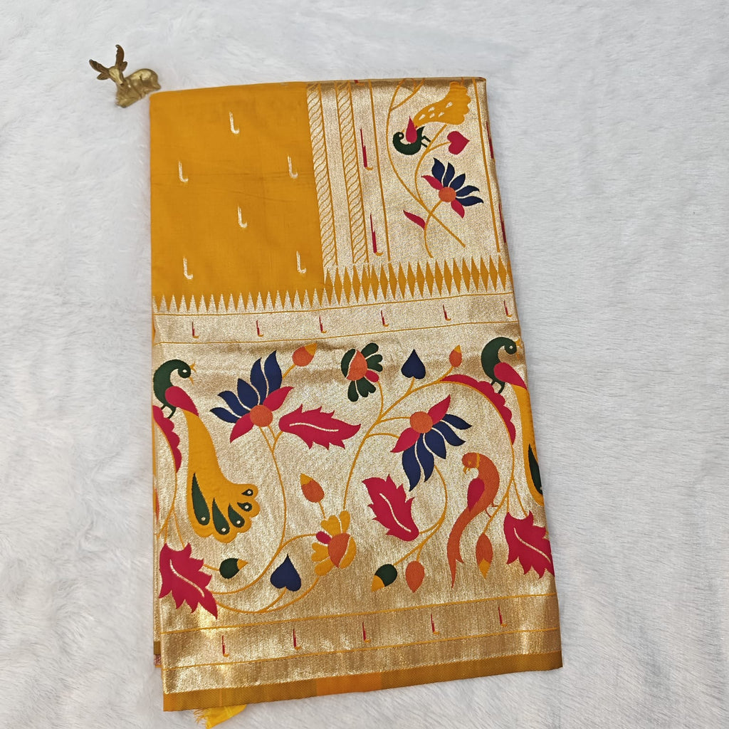 Lotus Katpadar Silk Saree | Heavy Lotus Jari Work Pallu & Broad Border 1014