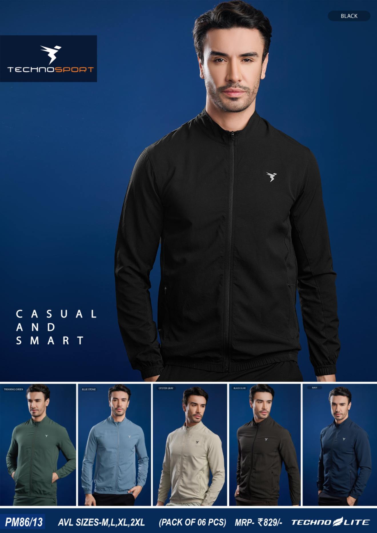 Technosport Men's Solid Woven Hi-Neck Slim-Fit Jacket (PM86/13)