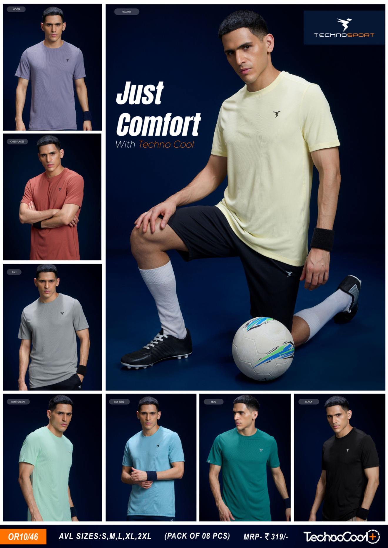 Technosport Men's Solid Crew Neck Slim Fit T-Shirt OR10