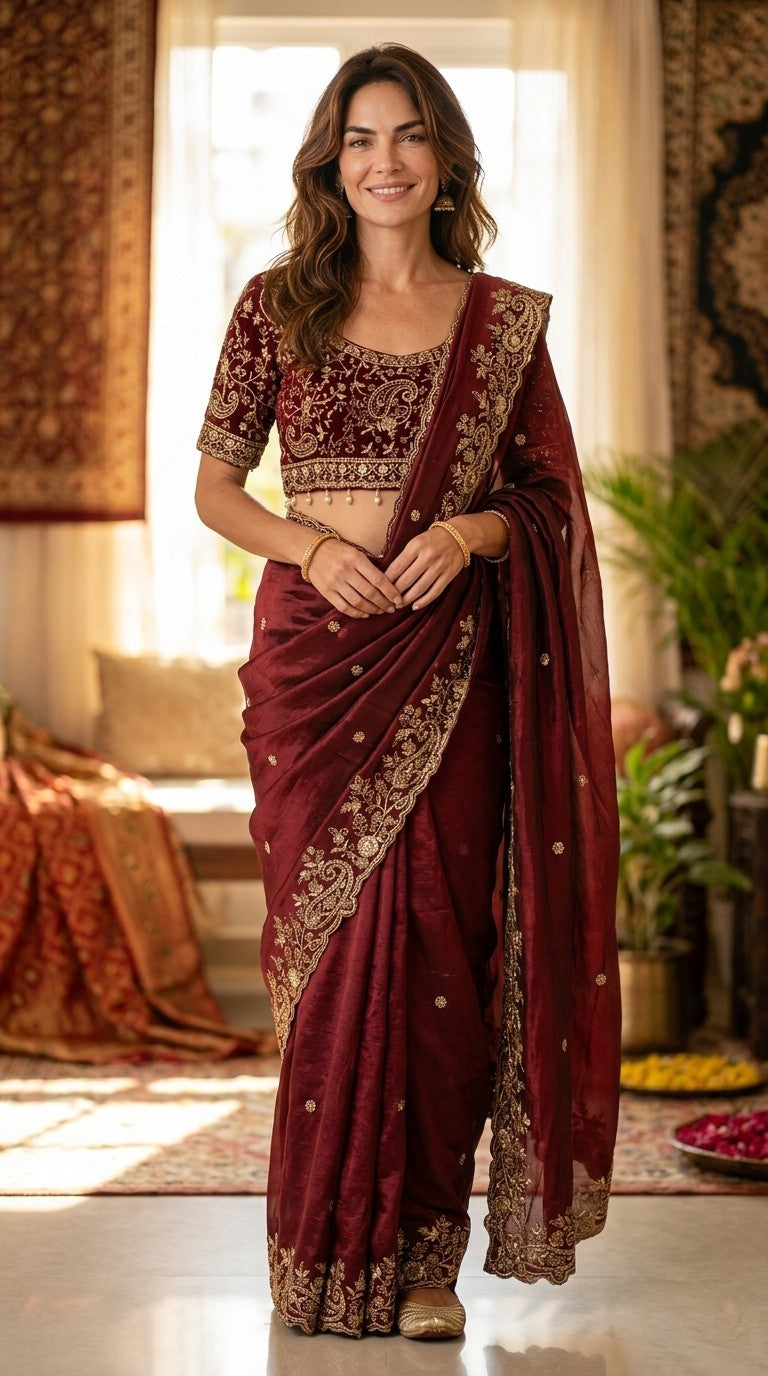 Designer Saree with Full Embroidery Work Blouse