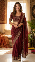 Designer Saree with Full Embroidery Work Blouse