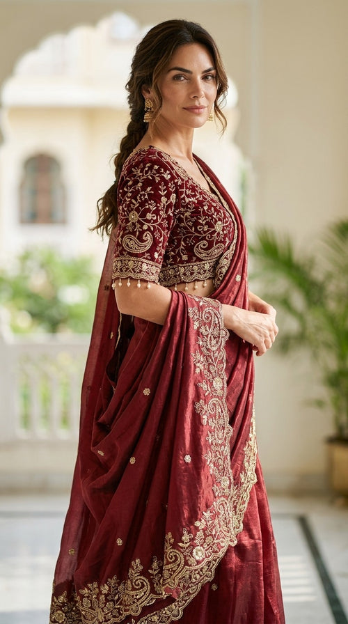 Designer Saree with Full Embroidery Work Blouse