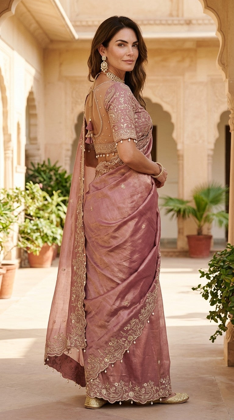 Designer Shimmer Saree with Crafted Blouse