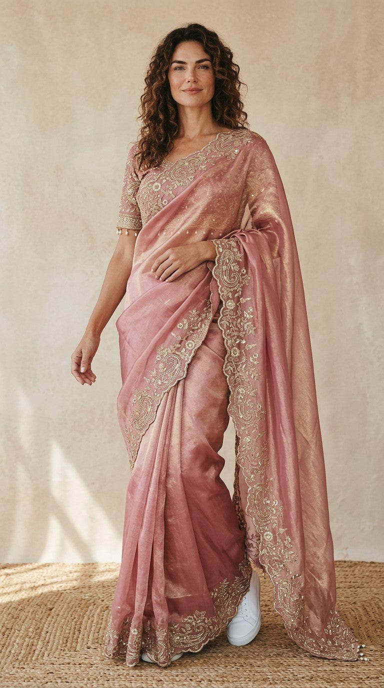 Designer Shimmer Saree with Crafted Blouse