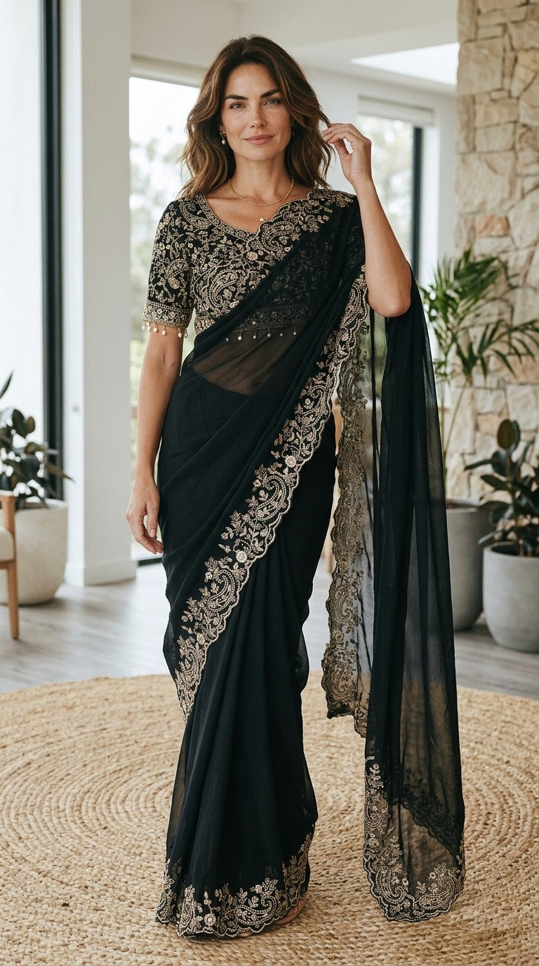 Designer Shimmer Saree with Crafted Blouse