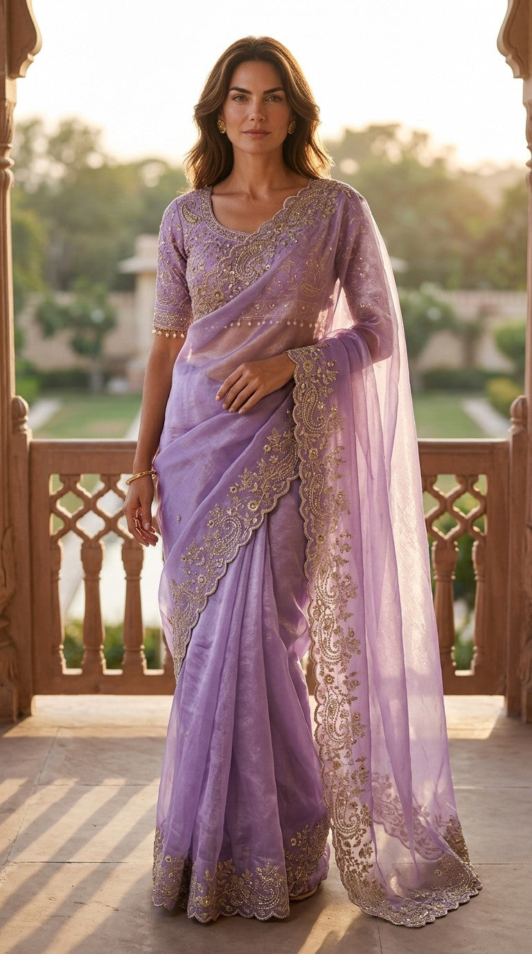 Designer Shimmer Saree with Crafted Blouse