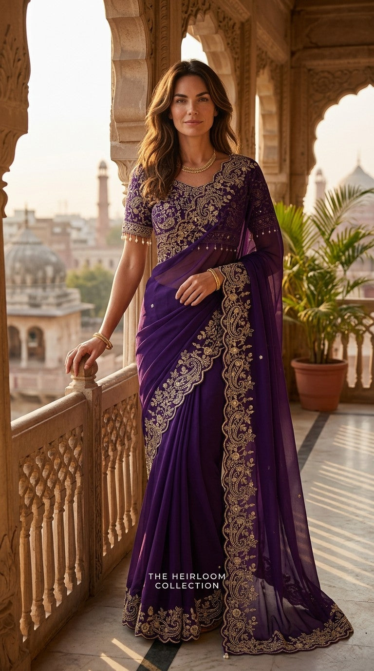 Designer Shimmer Saree with Crafted Blouse