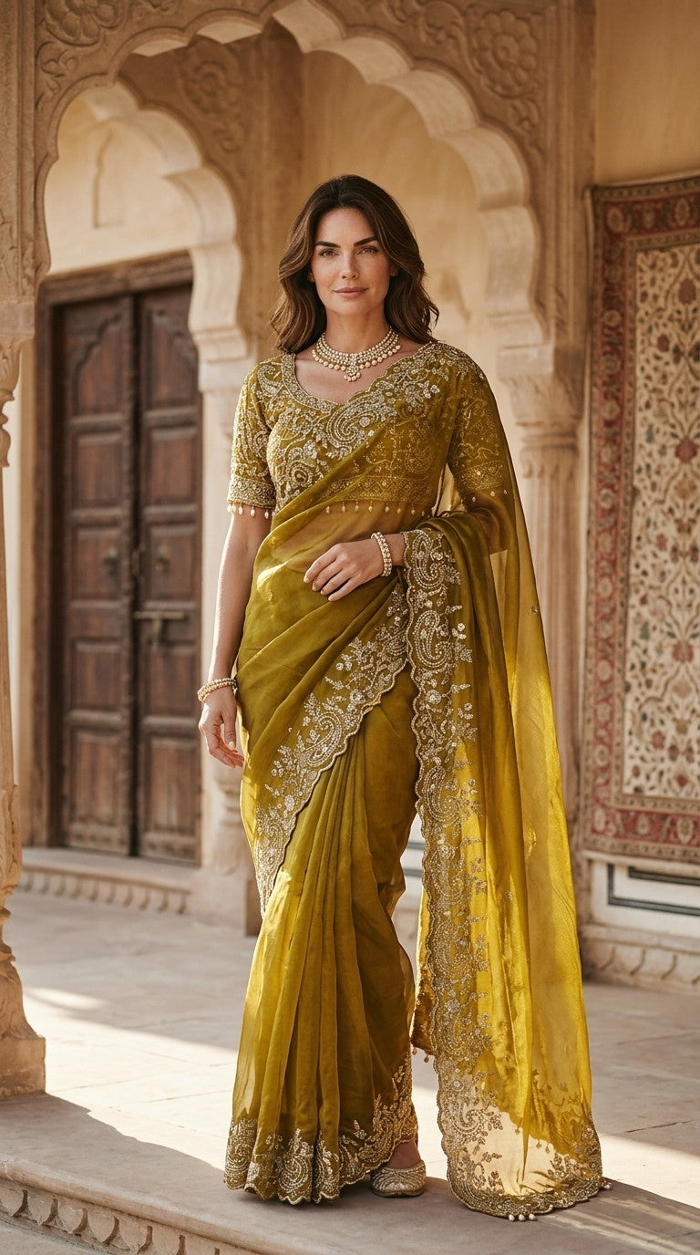 Designer Shimmer Saree with Crafted Blouse