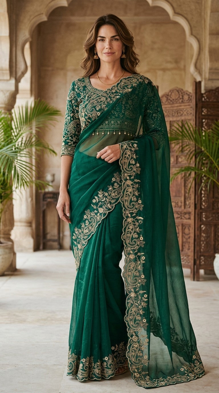 Designer Shimmer Saree with Crafted Blouse