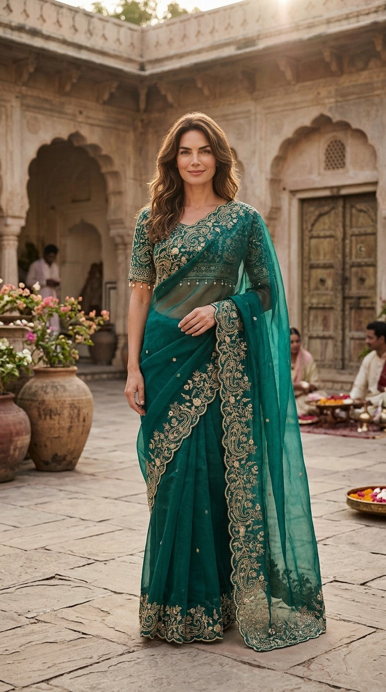 Designer Shimmer Saree with Crafted Blouse