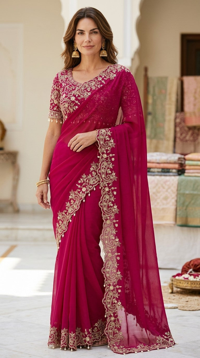Designer Shimmer Saree with Crafted Blouse