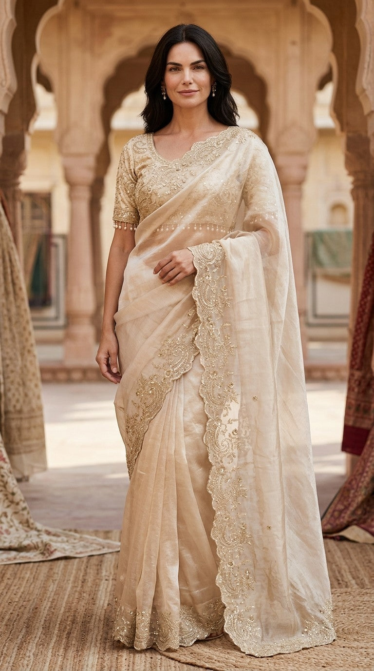 Designer Shimmer Saree with Crafted Blouse