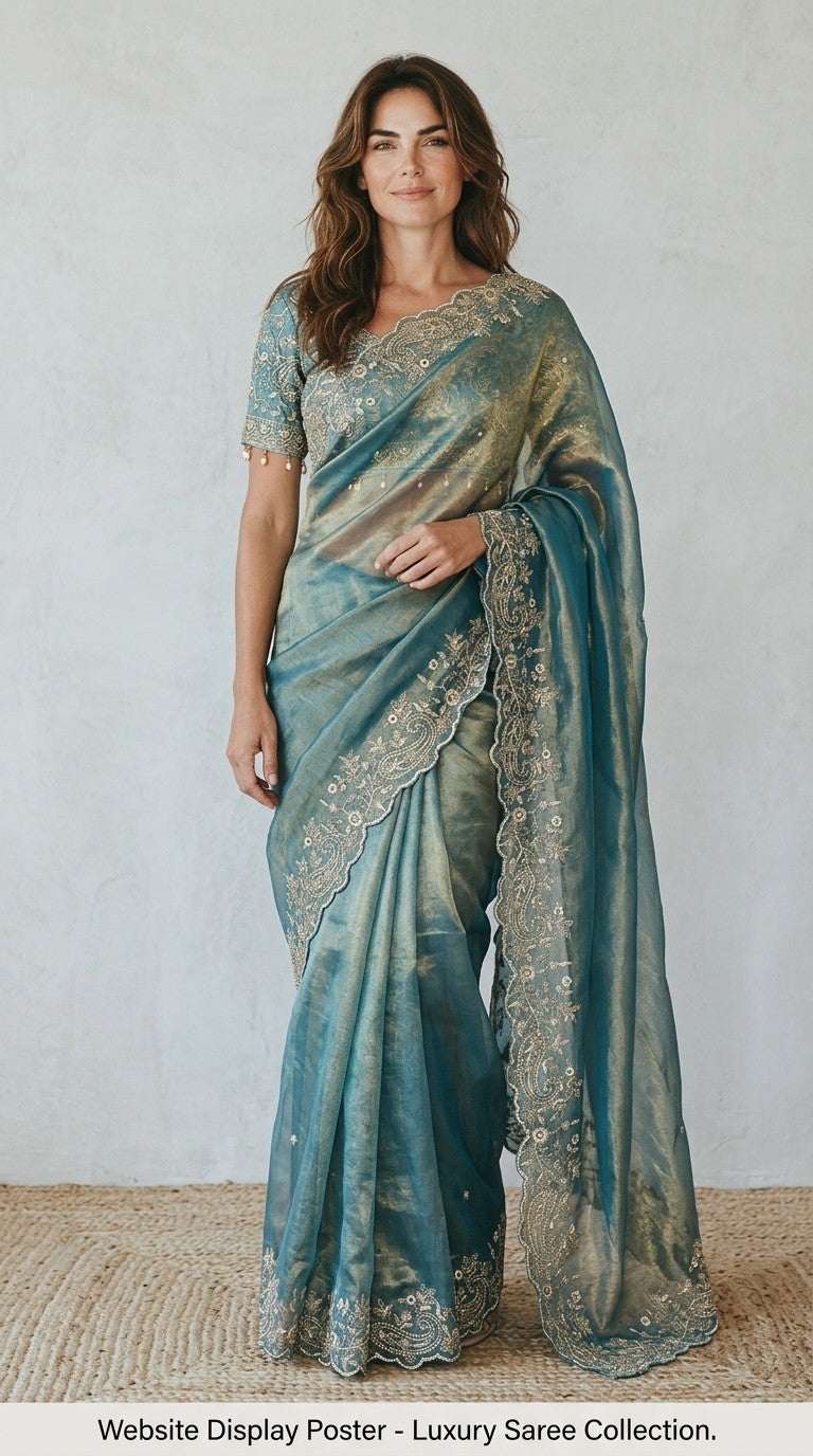 Designer Shimmer Saree with Crafted Blouse
