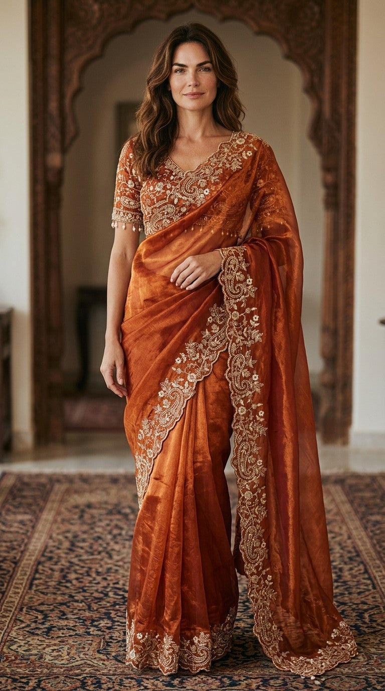 Designer Shimmer Saree with Crafted Blouse