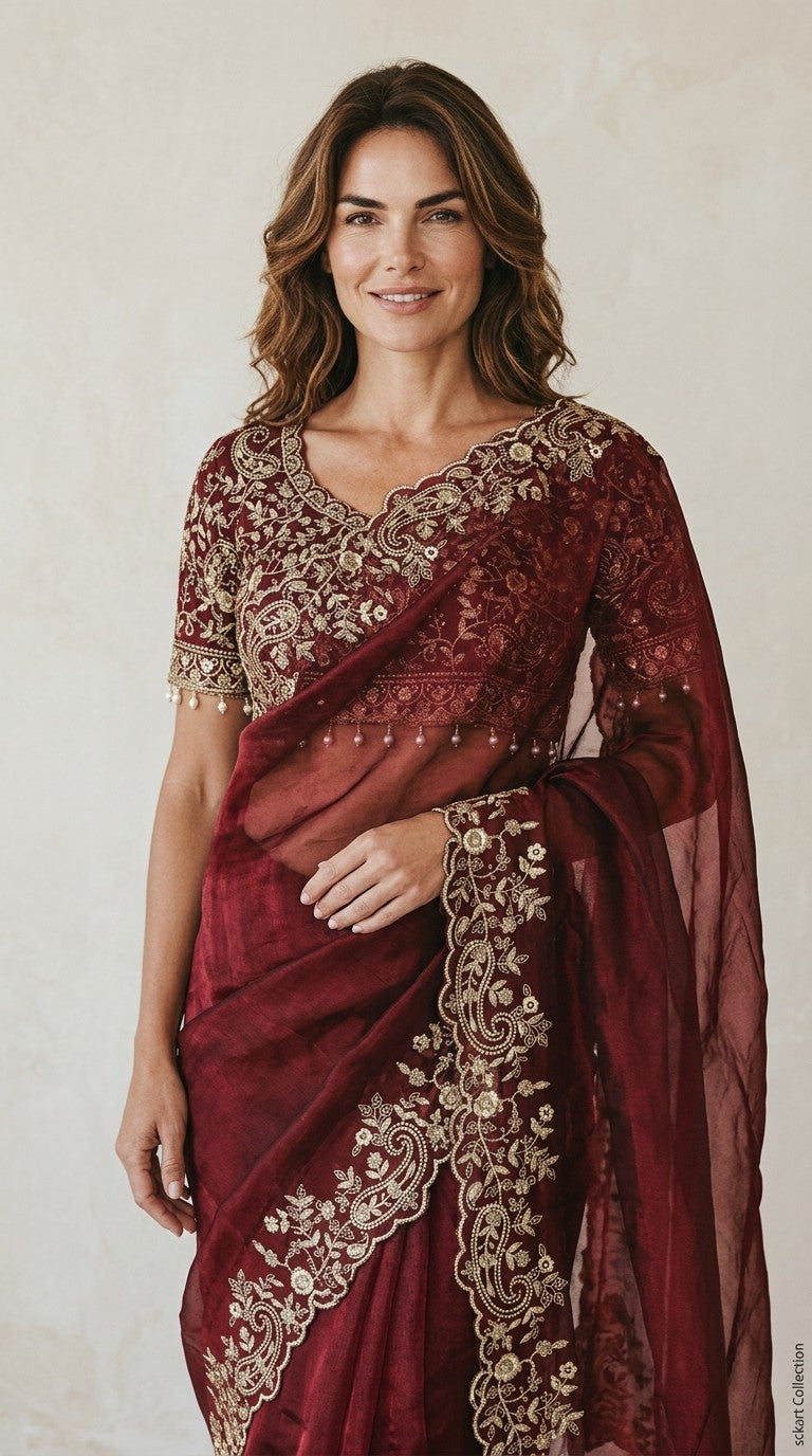 Designer Shimmer Saree with Crafted Blouse