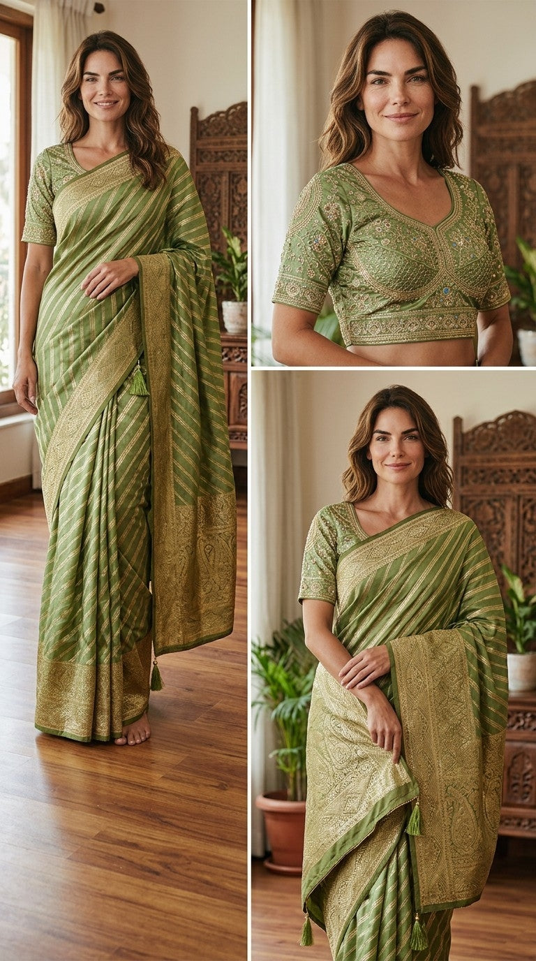 Elegant Banarasi Saree with Intricate Aari Work Blouse