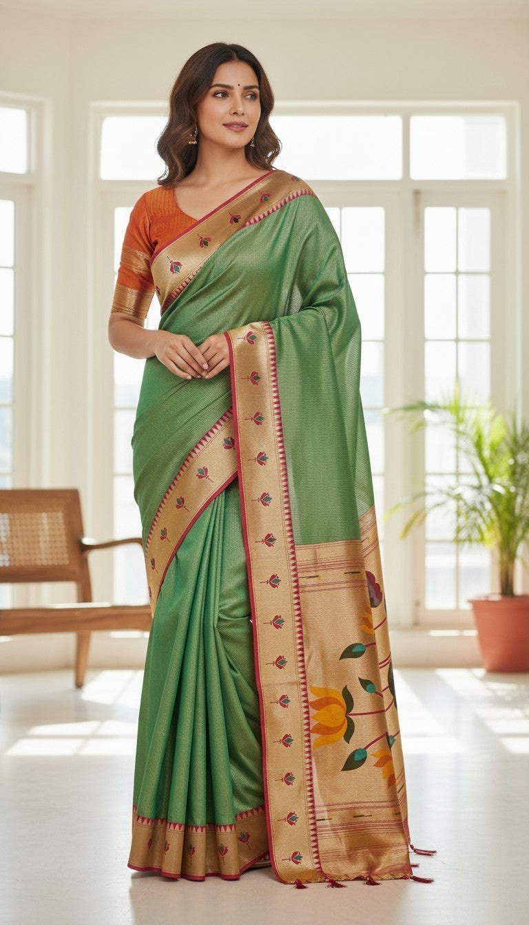 Apratim Tishu Lotus Paithani Saree (with Premium Blouse Piece)