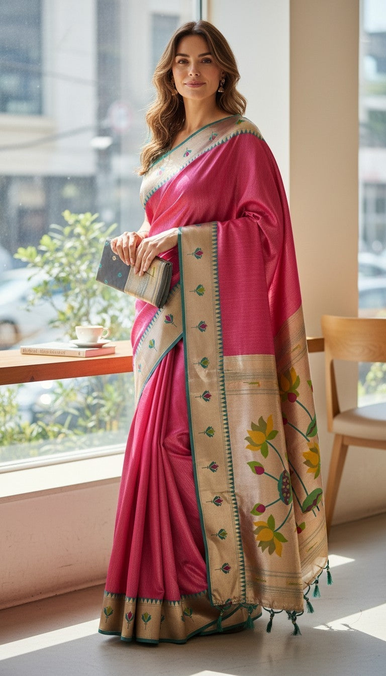 Apratim Tishu Lotus Paithani Saree (with Premium Blouse Piece)