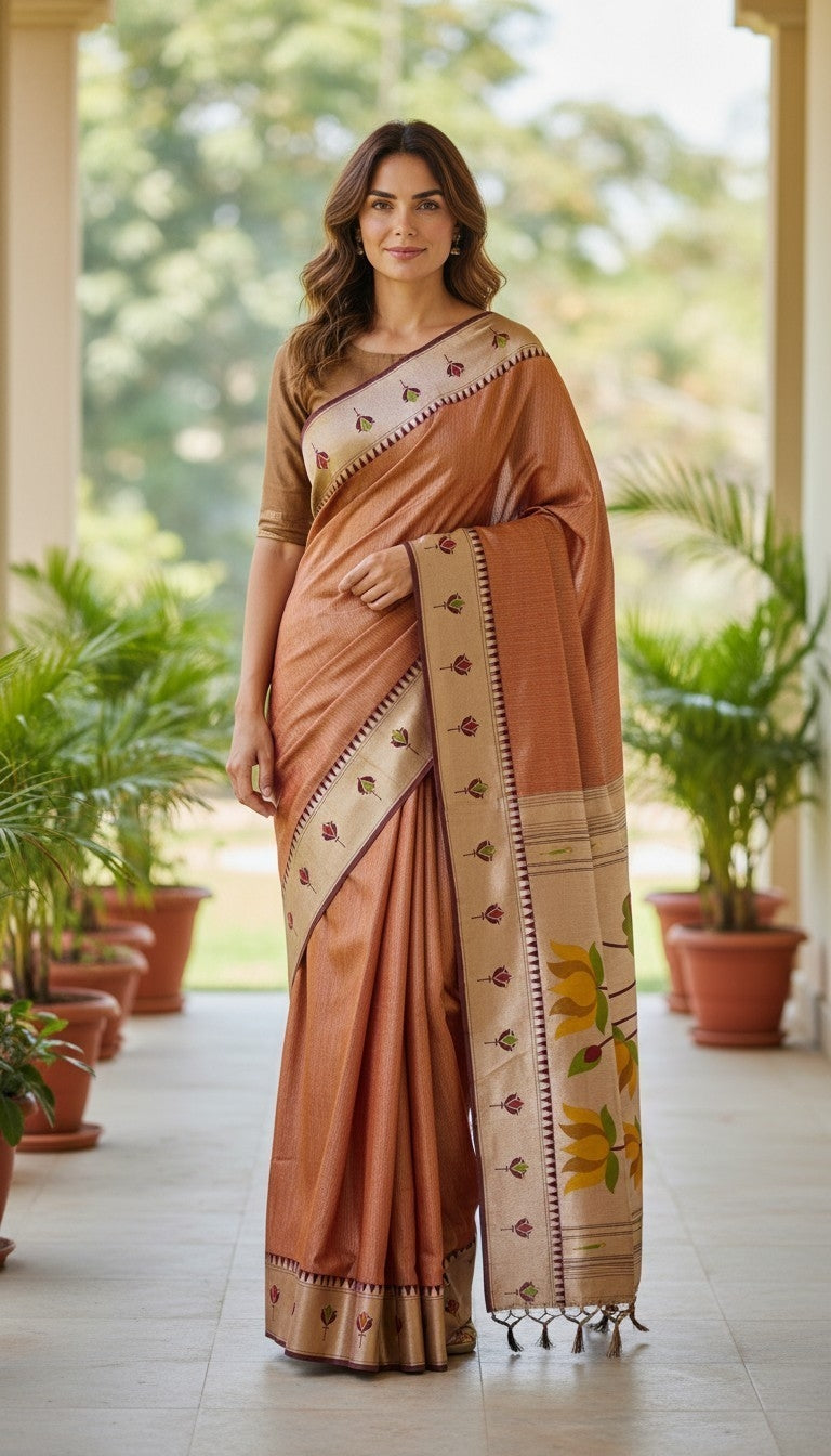 Apratim Tishu Lotus Paithani Saree (with Premium Blouse Piece)
