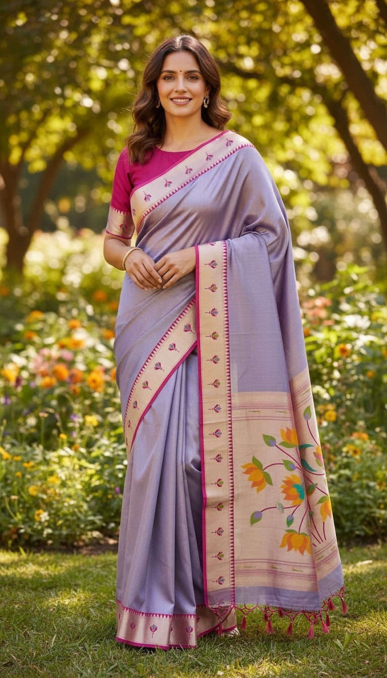 Apratim Tishu Lotus Paithani Saree (with Premium Blouse Piece)