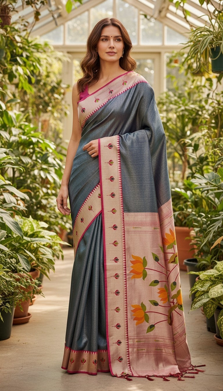 Apratim Tishu Lotus Paithani Saree (with Premium Blouse Piece)