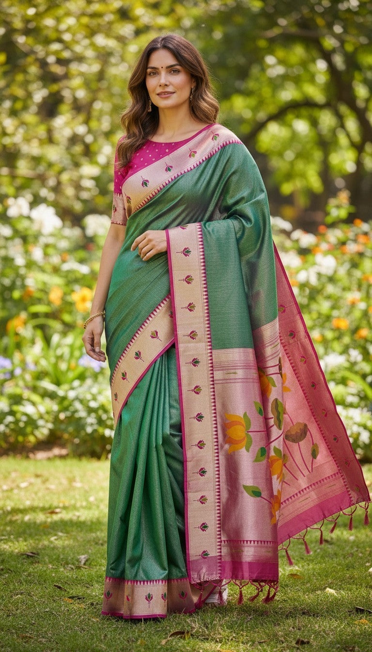Apratim Tishu Lotus Paithani Saree (with Premium Blouse Piece)