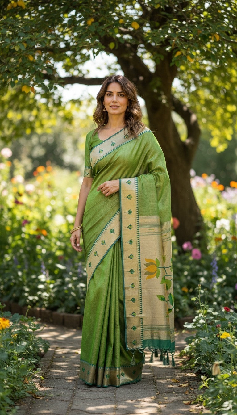 Apratim Tishu Lotus Paithani Saree (with Premium Blouse Piece)