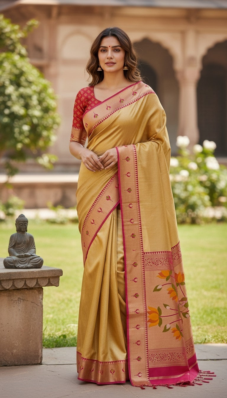 Apratim Tishu Lotus Paithani Saree (with Premium Blouse Piece)
