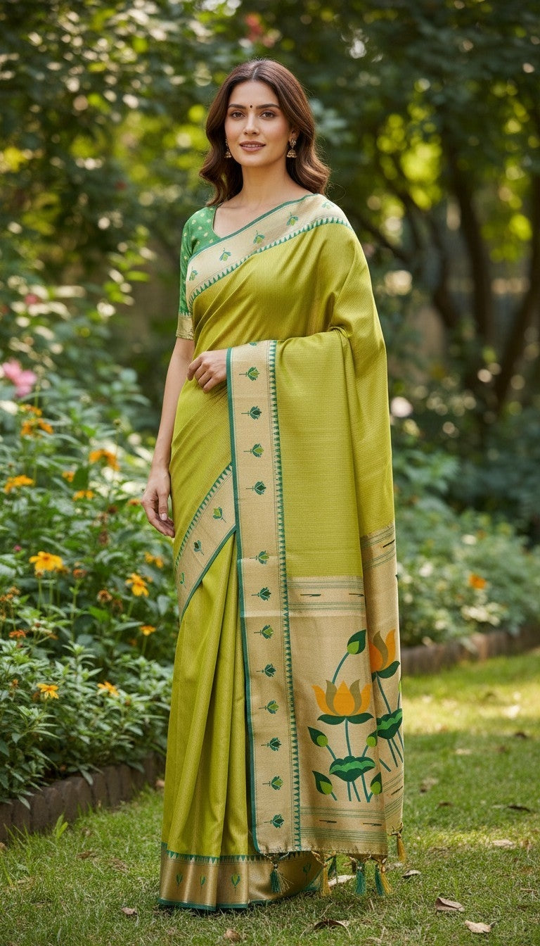 Apratim Tishu Lotus Paithani Saree (with Premium Blouse Piece)